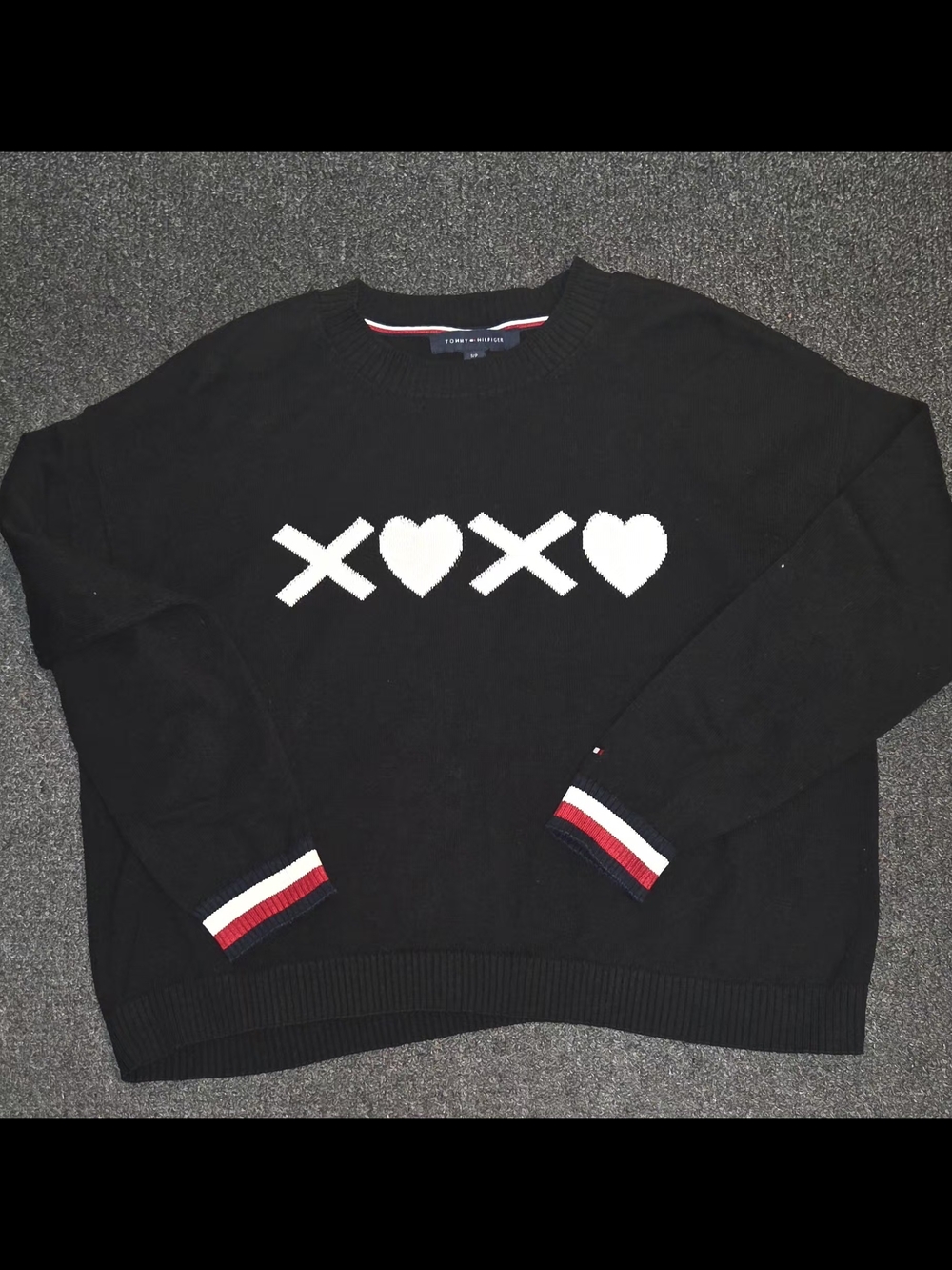 Tommy Hilfiger Black Crewneck Sweater with White Heart & X Motif